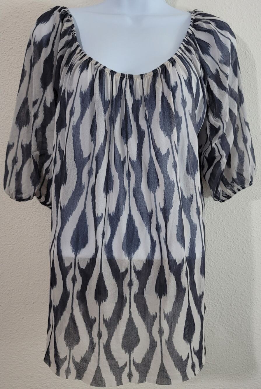Sweet Pea Anthropologie Gray Striped Sheer Top Large Elastic Boat Collar Soft